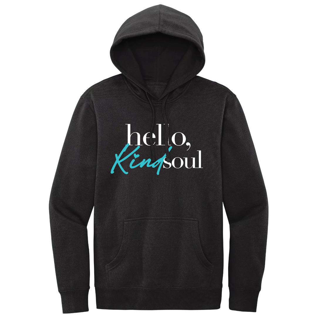 Hello, Kind Soul Hoodie - Black - Blue Heart